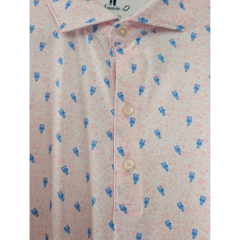 Johnnie-O Mens Featherweight Golf Polo Shirt Lobster Print Mens XL Performance